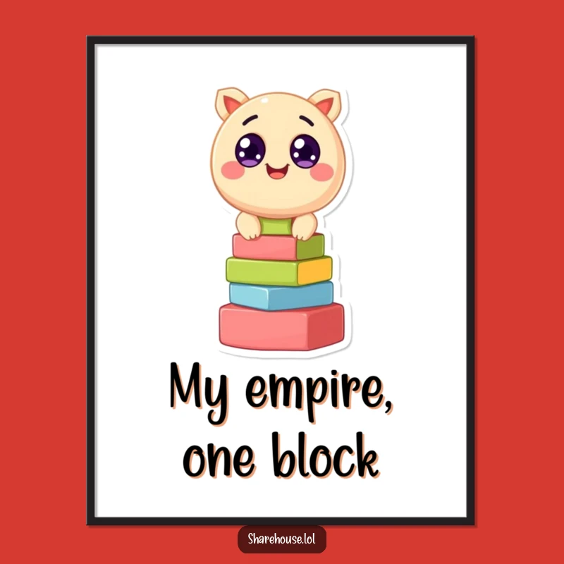Funny Creature Stacking Blocks Digital Art: Instant Cheer for Your Walls
