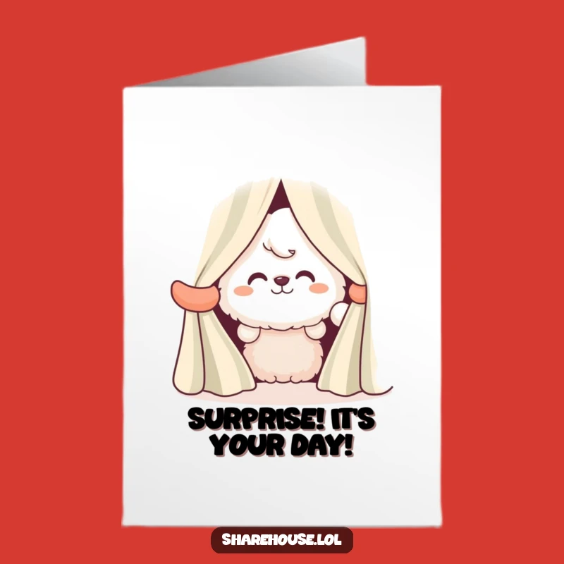 Free Printable Bday Card: Fluffy Peeker, Funny Downloadable Surprise Greeting for Joyful Celebrations