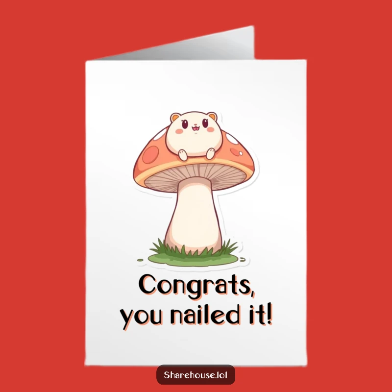 Funny Free Printable Congrats Card: Creature Bounces on Mushroom