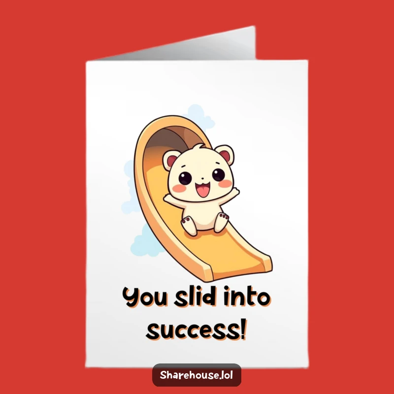 Free Printable Congrats Card: Wiggly Slider on Rainbow, Humorous Downloadable Achievement Greeting