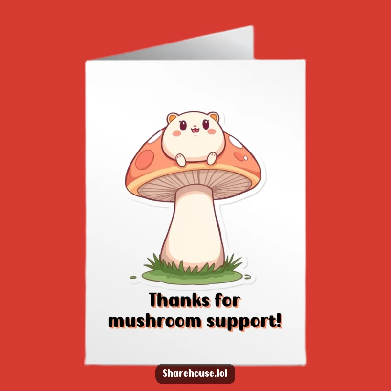 Free Printable Thank You Card: Bouncing Creature Thanks on Mushroom